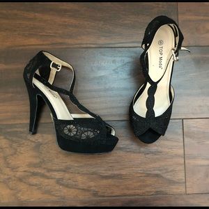 Top Moda black lace sequined platform heels